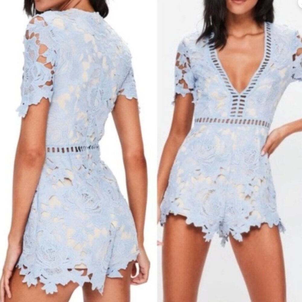 Missguided Light Blue Lace Romper US 6